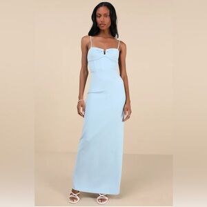 NWT Lulus Romantic Existence Light Blue Column Gown Prom Dress
